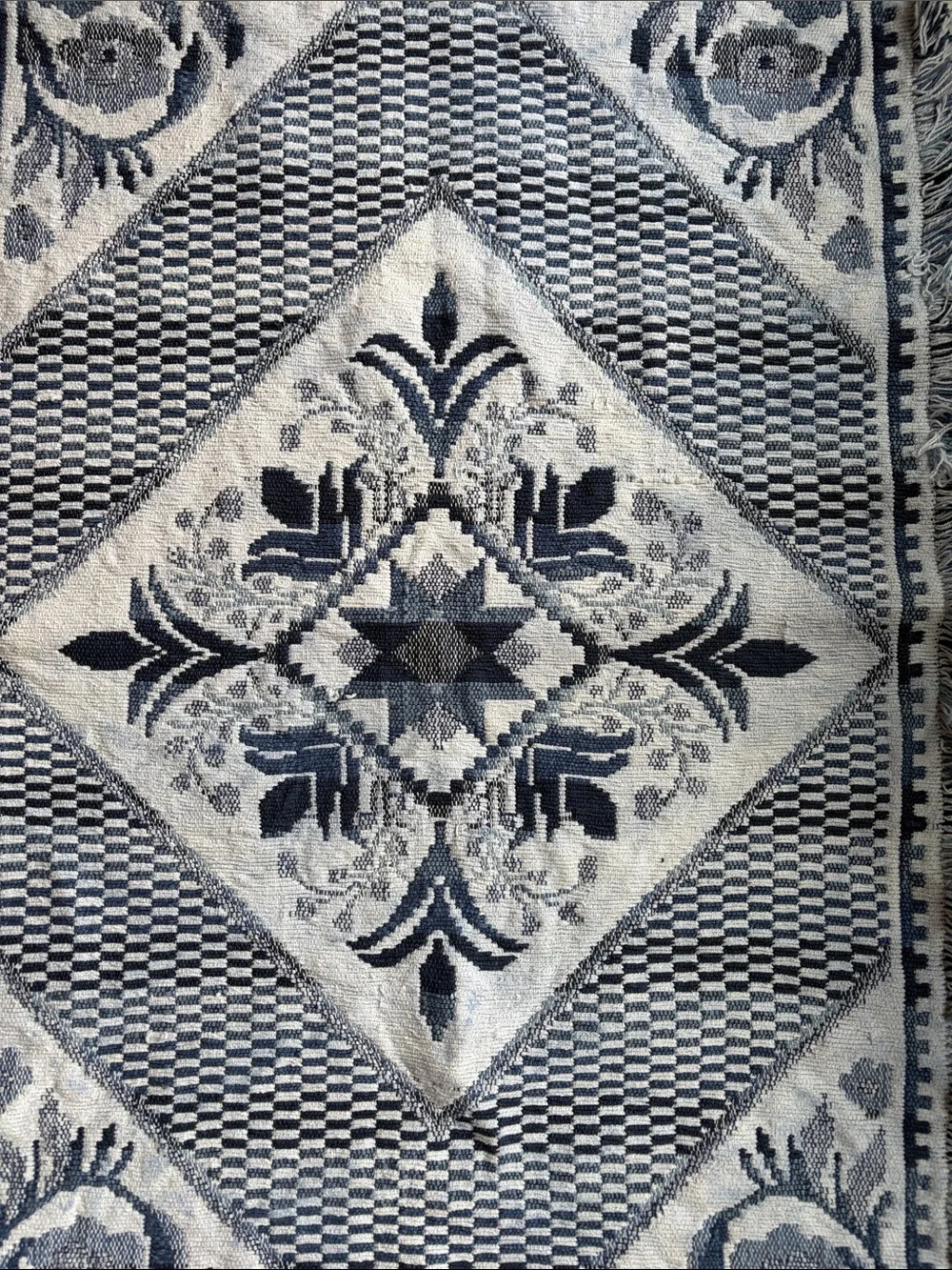 Blue & White Floral Diamond Accent Rug
